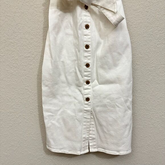 BRAVISSIMO Button Front Denim Dress Belted Knee-Length Stone Garden Party NWT - Picture 7 of 14